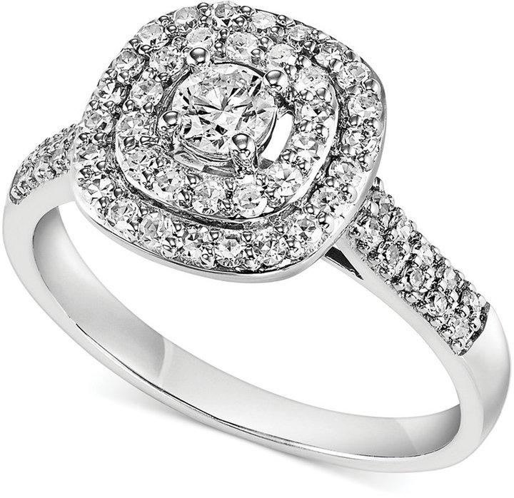 Hochzeit - Diamond Halo Engagement Ring in 14k White Gold (5/8 ct. t.w.)