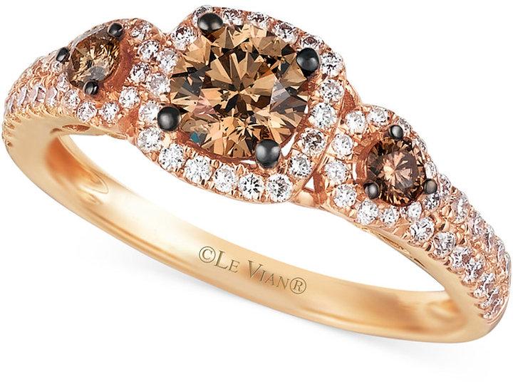 زفاف - Le Vian Chocolate and White Diamond Three-Stone Ring in 14k Rose Gold (1 ct. t.w.)