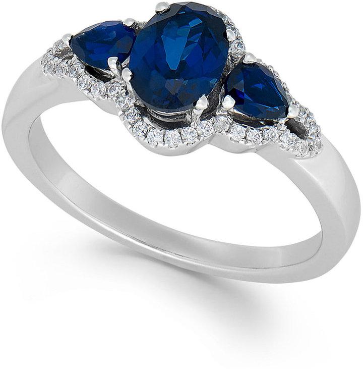 Hochzeit - Sapphire (1-3/8 ct. t.w.) and Diamond (1/2 ct. t.w.) Ring in 14k White Gold