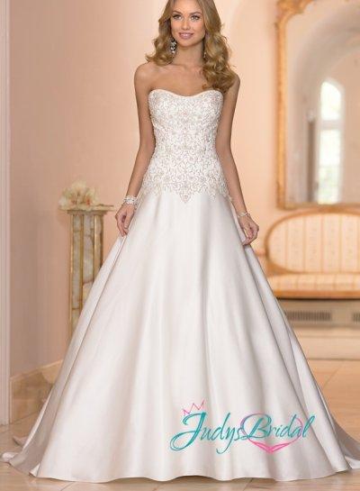 Mariage - JW15028 simple traditional embroidery beading satin a line wedding dress