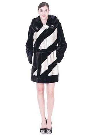 زفاف - Amber/fashion faux black mink cashmere with black and white mink fur middle women coat