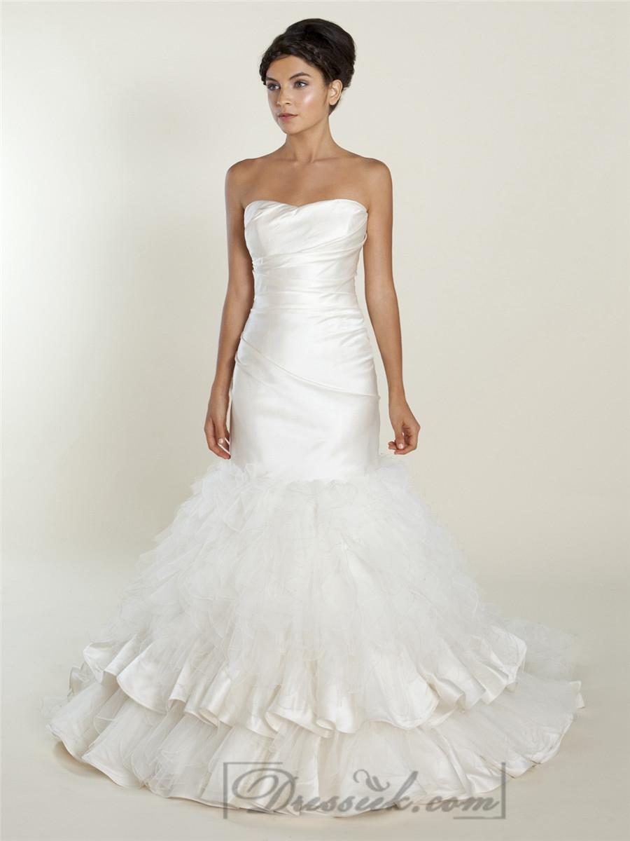 Wedding - Strapless Mermaid Wedding Dresses with Ruched Bodice and Layered Skirt