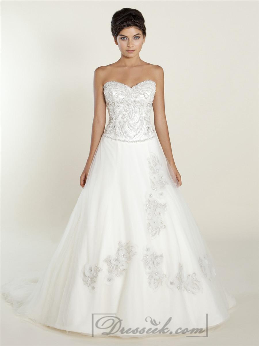 Hochzeit - A-line Sweetheart Wedding Dresses with Beaded Bodice