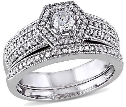 زفاف - 1/2 CT. T.W. Diamond Bridal Ring Set in 14K White Gold (GH I1-I2)