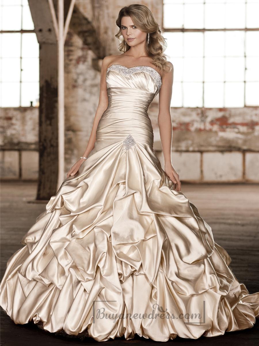 Hochzeit - Stunning Fit and Flare Beading Sweetheart Pleated Wedding Dresses