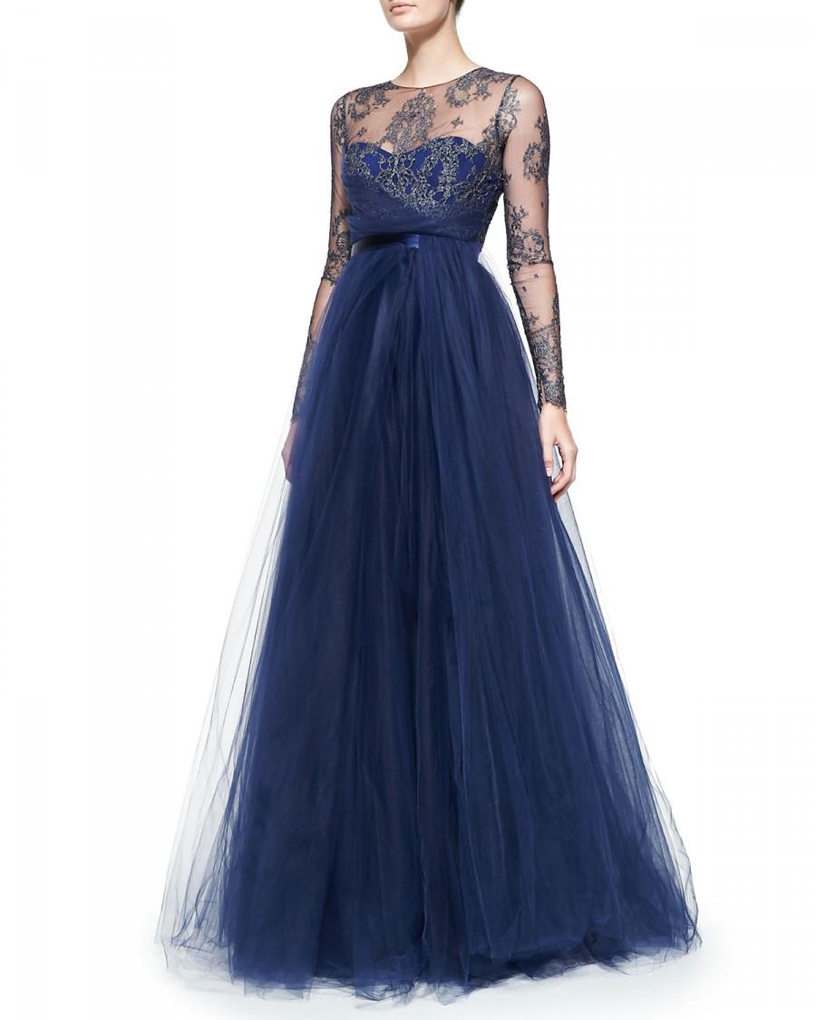 Wedding - Notte by Marchesa				 		 	 	   				 				Long-Sleeve Illusion Full-Skirt Gown