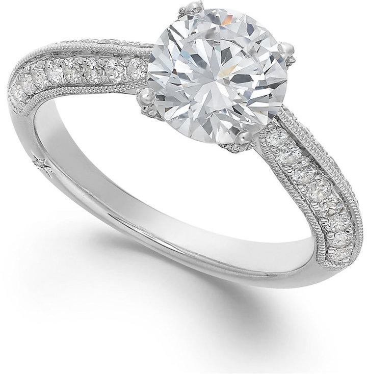 Hochzeit - Marchesa Certified Diamond Engagement Ring in 18k White Gold (1-3/8 ct. t.w.)