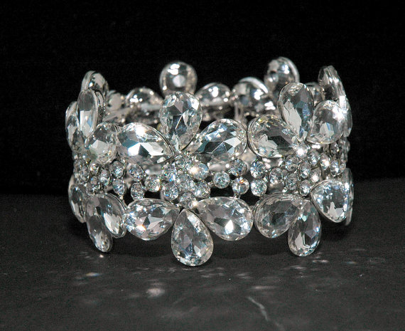 زفاف - Bridal Bracelet, Wedding Bracelet, Vintage Style Crystal Bracelet ,Art Deco Bracelet,Silver Plated Cuff Bracelet,1920s Bracelet