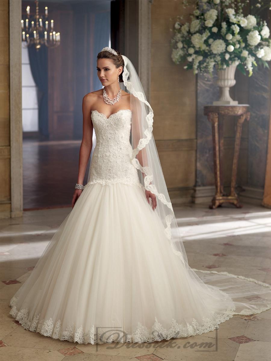 زفاف - Strapless A-line Sweetheart Wedding Dresses with Scalloped Droppd Waist