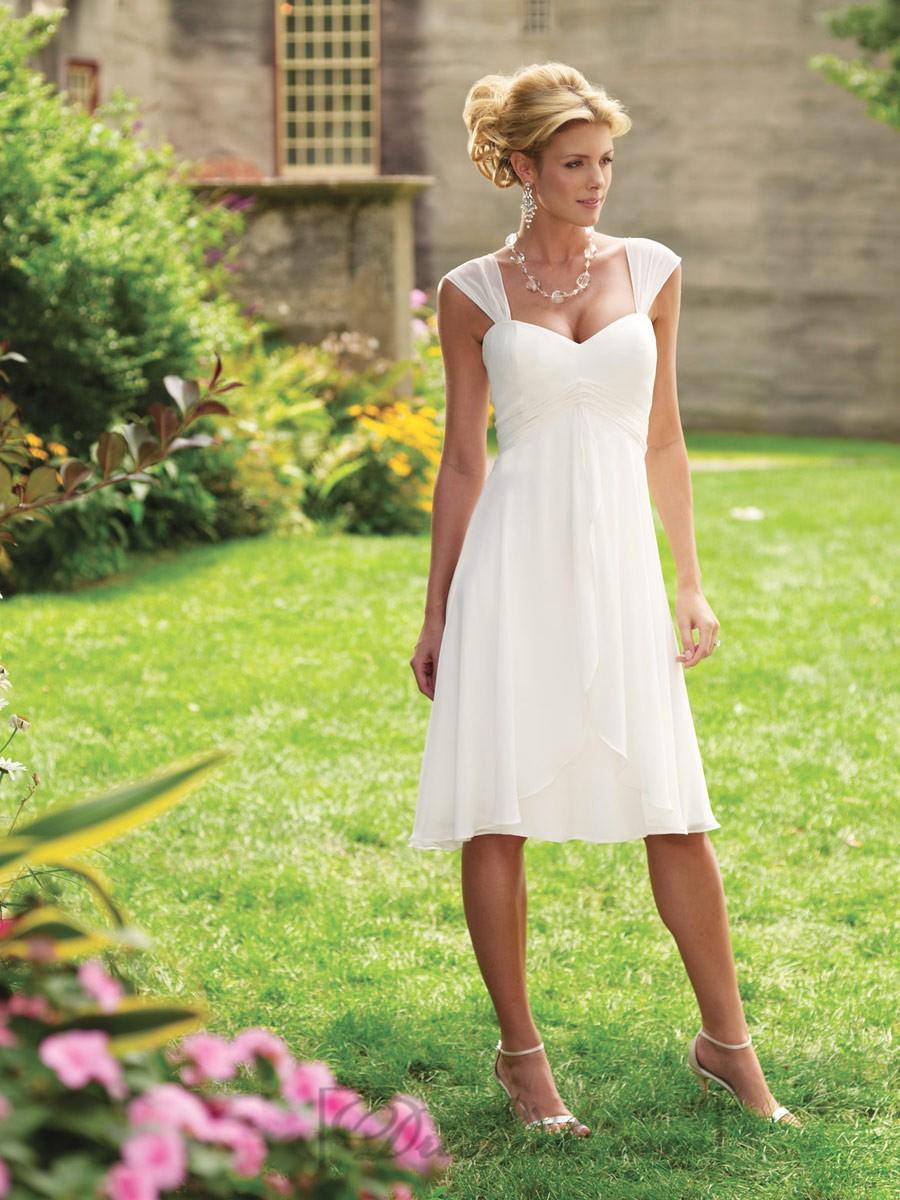 Свадьба - Tea length Tapered Straps A-line Wedding Dresses with Draped Multi-layered Skirt