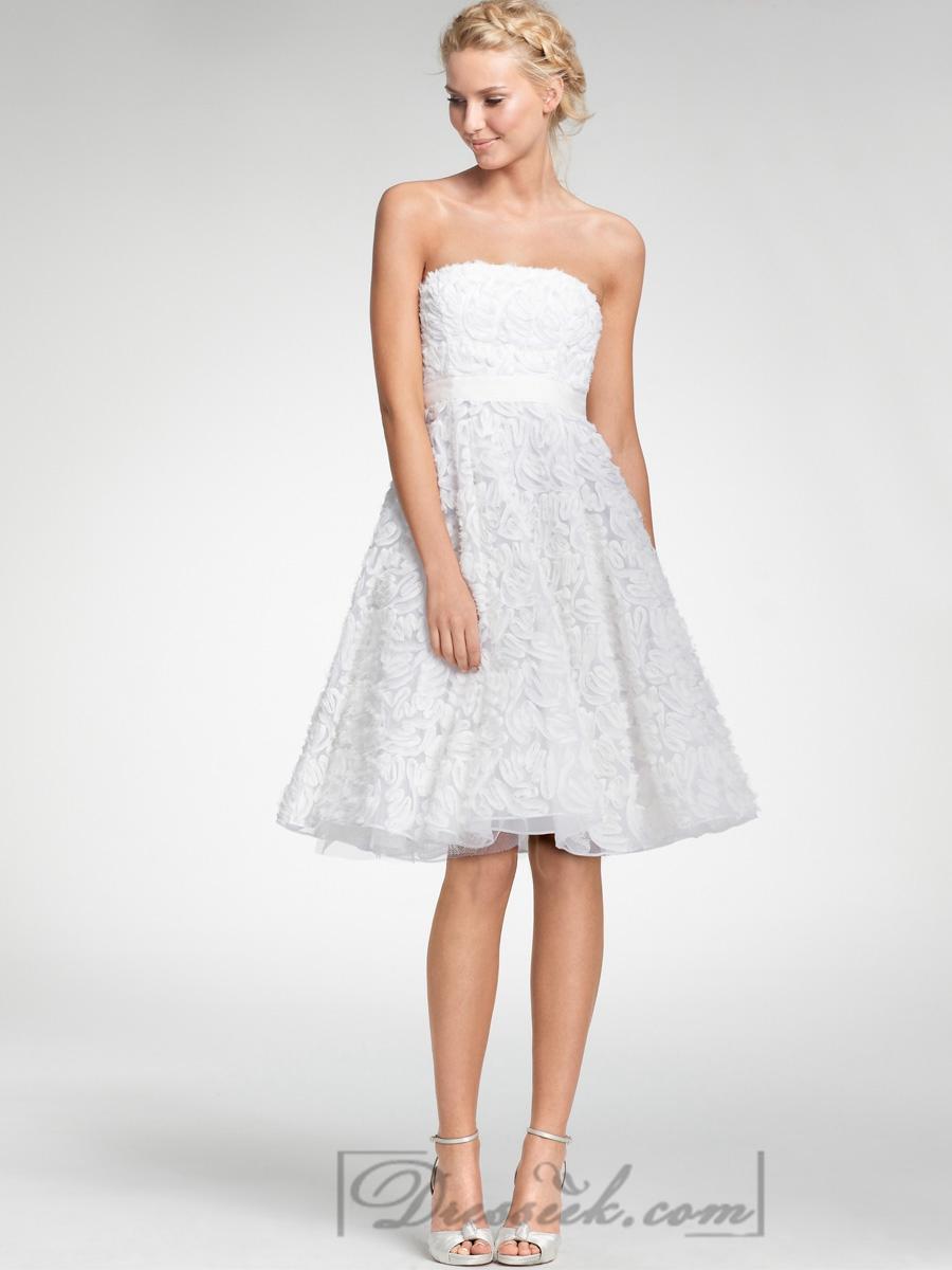 زفاف - Strapless A-line Embroidered Tea Length Strapless Wedding Dresses