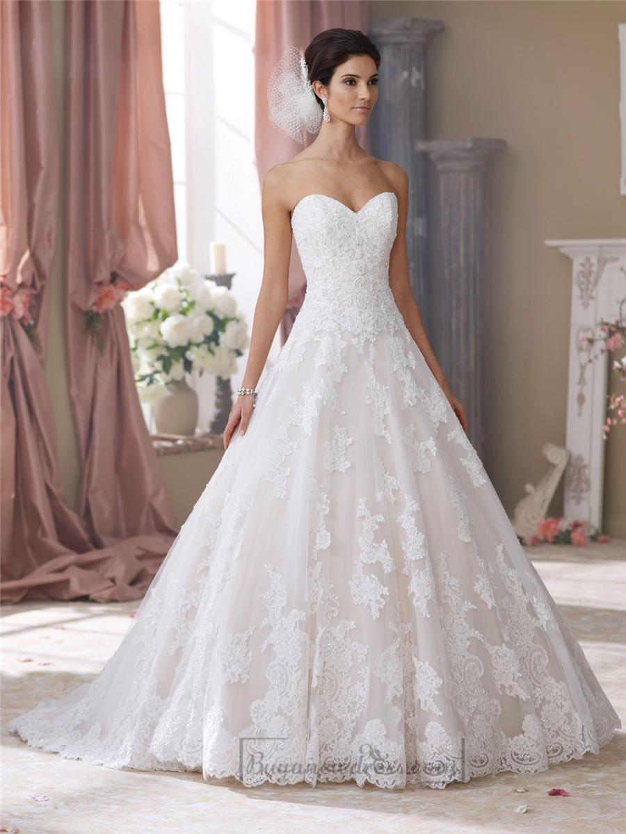 Hochzeit - Strapless Sweetheart Lace Appliques Ball Gown Wedding Dresses