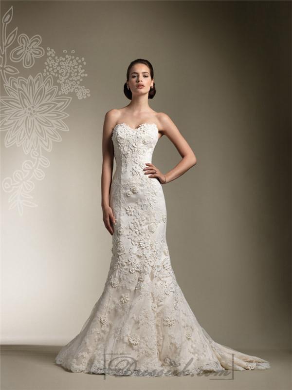 Mariage - Trumpet Lace Appliques Beaded All Lace Over Wedding Dresses with Long Sleeve Jacket