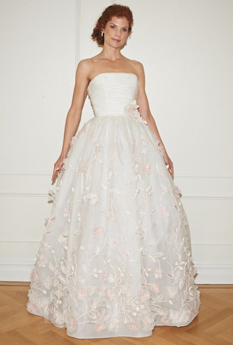 Hochzeit - Randi Rahm - Fall 2014 - Ella Floral Strapless Ball Gown Wedding Dress With Ruched Bodice And Floral Applique On Skirt