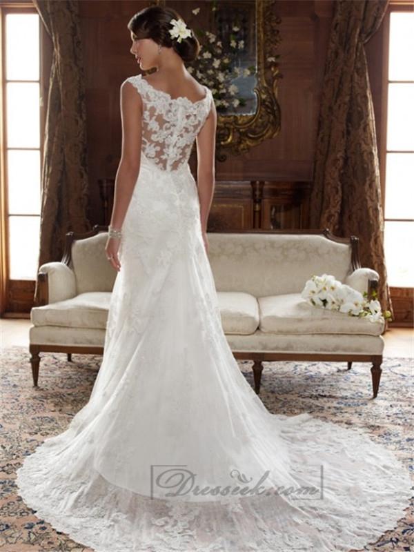 Straps Illusion Bateau Neckline And Back A line Lace Appliques Wedding Dresses 2198608 Weddbook