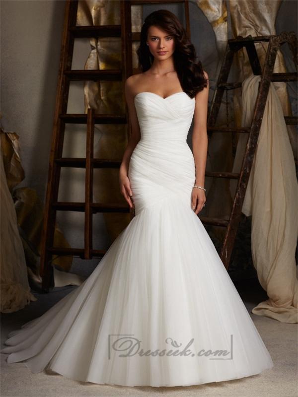 Hochzeit - Fit and Flare Strapless Criss-cross Pleated Sweetheart Wedding Dresses