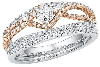 زفاف - 1/2 CT. T.W. Round Diamond Prong Set Bridal Ring in Sterling Silver with 10K Pink Gold