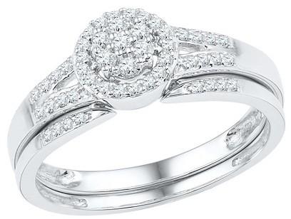 زفاف - 1/4 CT. T.W. Round Diamond Prong Set Flower Bridal Ring in 10K White Gold
