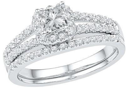Wedding - 1/2 CT. T.W. Women's Round and Princess Diamond with Prong and Pave Set Bridal Ring in 10K White Gold