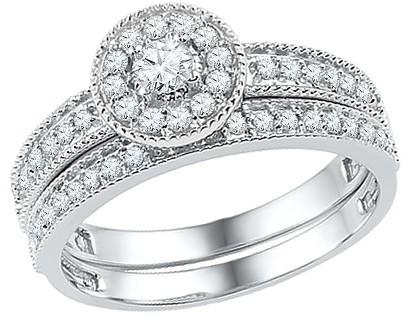 زفاف - 1/2 CT. T.W. Round Diamond Prong Set Bridal Ring in 10K White Gold