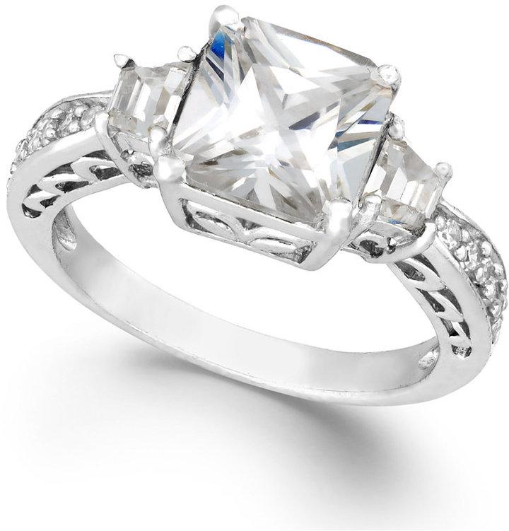 Hochzeit - B. Brilliant Cubic Zirconia Three-Stone Ring in Sterling Silver (2-1/5 ct. t.w.)