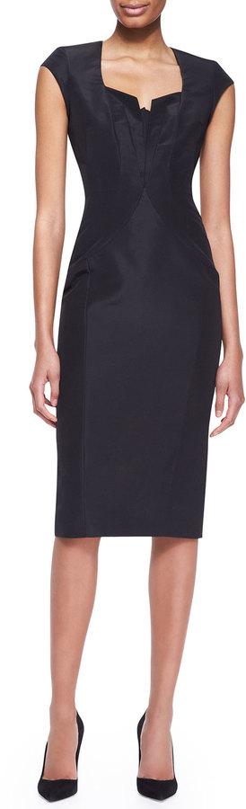 Mariage - Zac Posen Cap-Sleeve Silk Faille Dress, Black