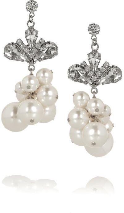 Hochzeit - Tom Binns Regal Rocker rhodium-plated, Swarovski crystal and pearl earrings