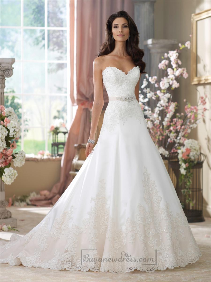 Mariage - Strapless Sweetheart A-line Lace Appliques Wedding Dresses