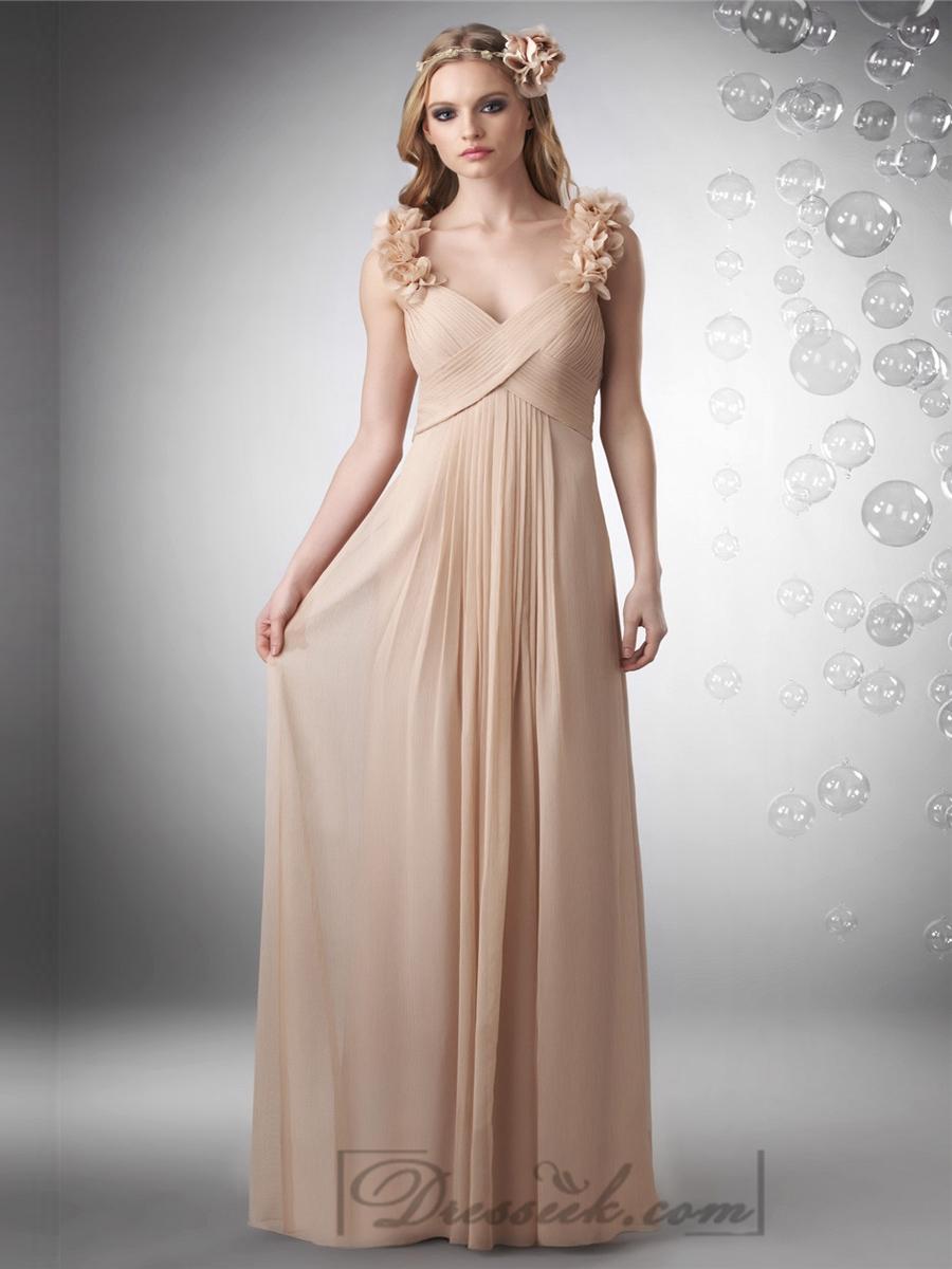 Mariage - V-neck Criss Cross Shirrred Bodice with Flowered Straps Bridesmaid Dresses