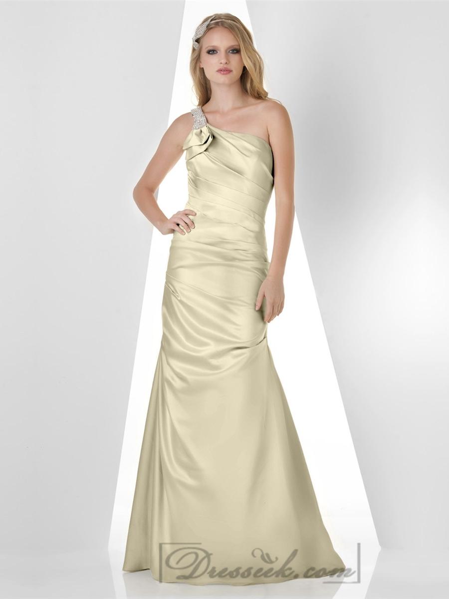 Hochzeit - Beaded One Shoulder Fit and Flare Bridesmaid Dresses