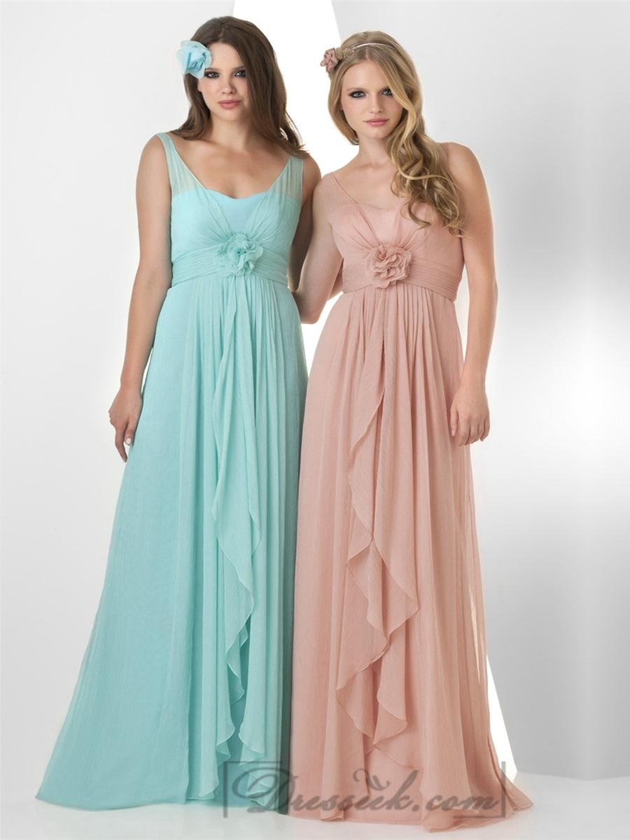 Mariage - Straps Pleated Split Front Skirt Long Bridesmaid Dresses