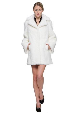 Wedding - White faux mink fur women middle-length coat