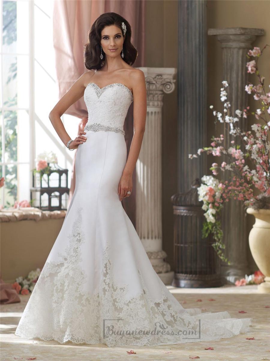 Wedding - Beaded Sweetheart Lace Appliques Mermaid Wedding Dresses with Jeweled Band Waist