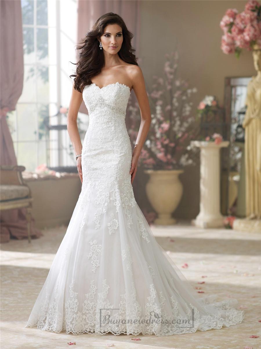 Hochzeit - Luxury Strapless Curved Neckline A-line Lace Appliques Wedding Dresses