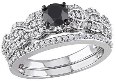 زفاف - .6 CT. T.W. Round Diamond and .15 CT. T.W. Diamond Bridal Ring Set in Sterling Silver (GH I2-I3) - Black