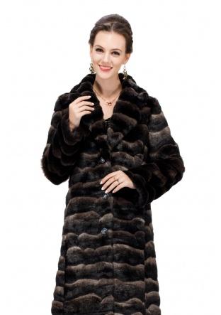 Hochzeit - Faux chinchilla fur with sapphire button women full length coat