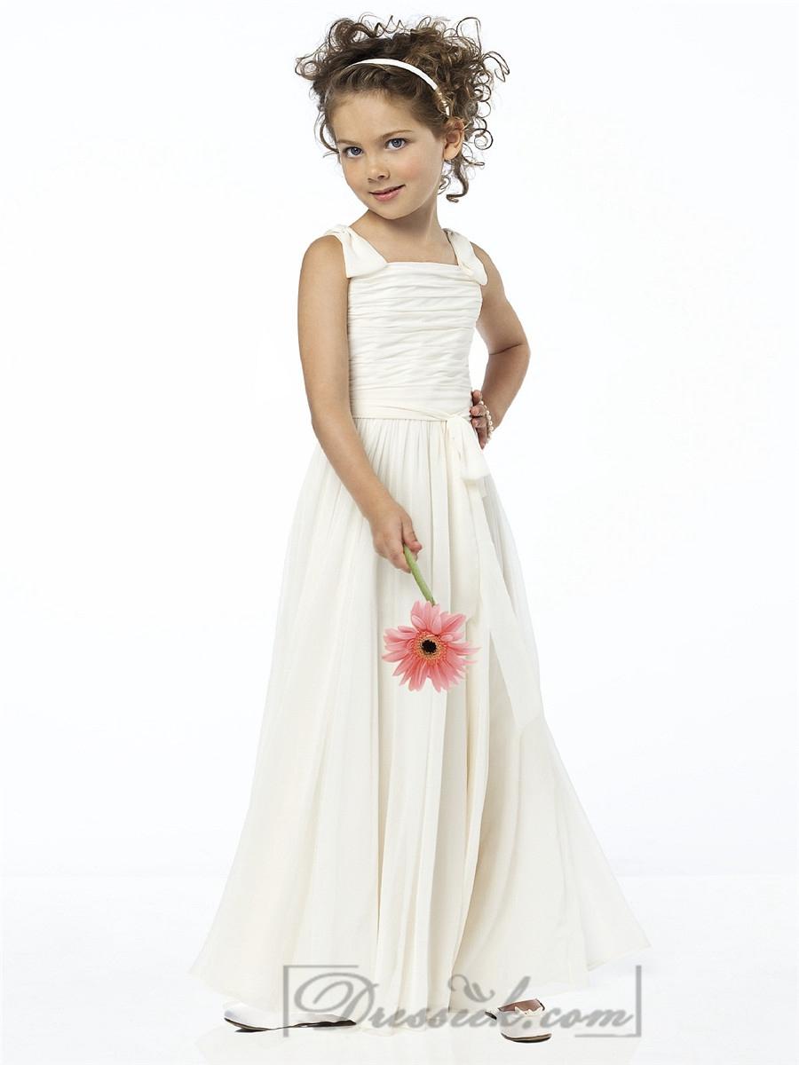 Hochzeit - Straps Chiffon Flower Girl Dresses with Shirred Bodice and Full Skirt