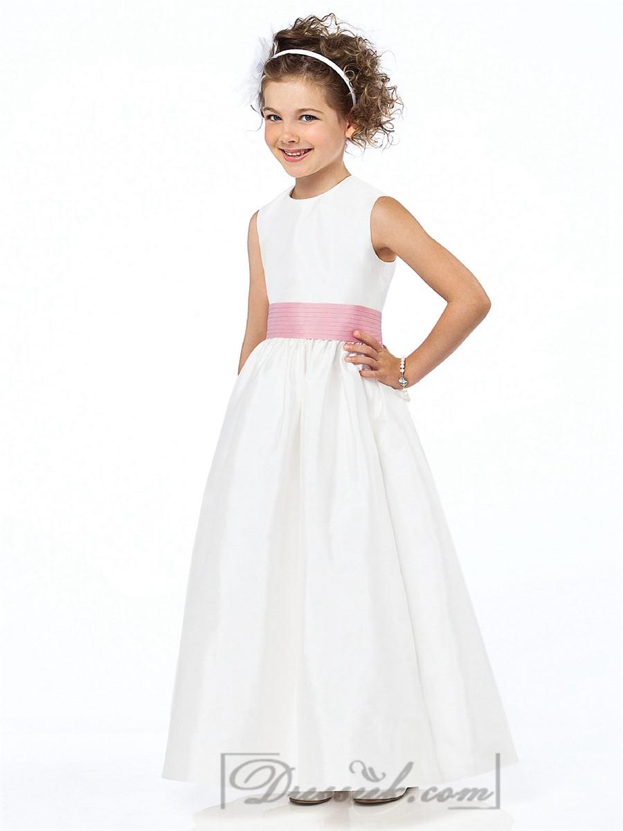 Mariage - Sleeveless Jewel Neckline Flower Girl Dresses with Shirred Skirt and Pleated Sash