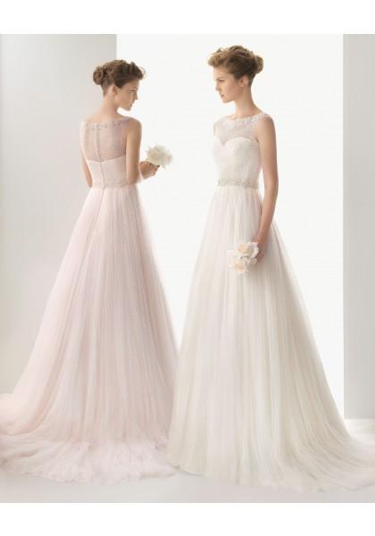 زفاف - Tulle Jewel Chapel Train A Line Wedding Dress
