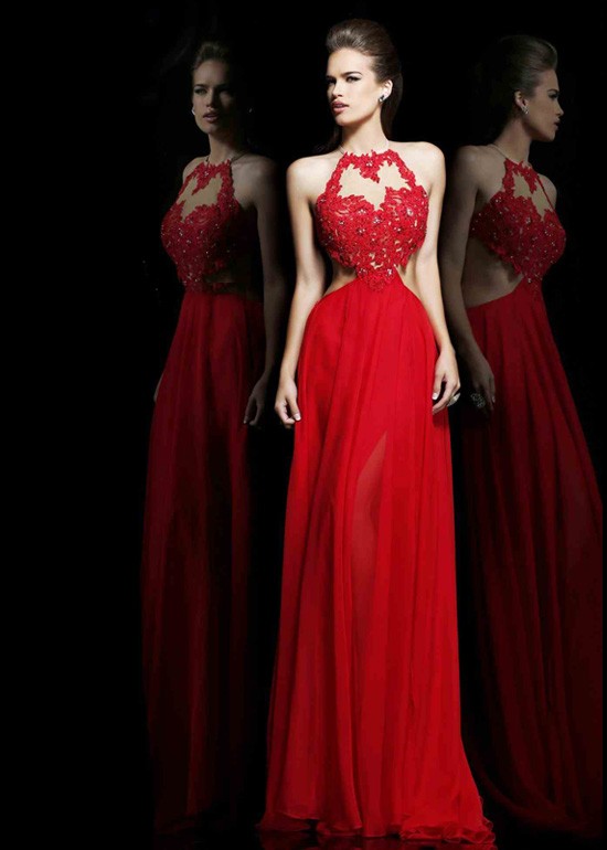 Hochzeit - Sherri Hill 21309 Red Nude Prom Dress 2014
