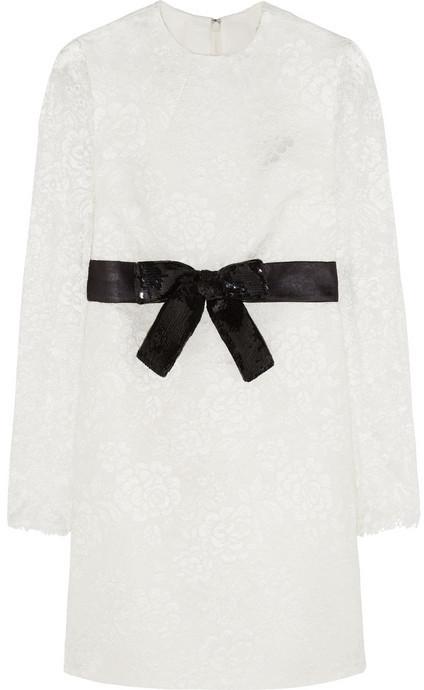 Hochzeit - Saint Laurent Sequin-embellished lace mini dress