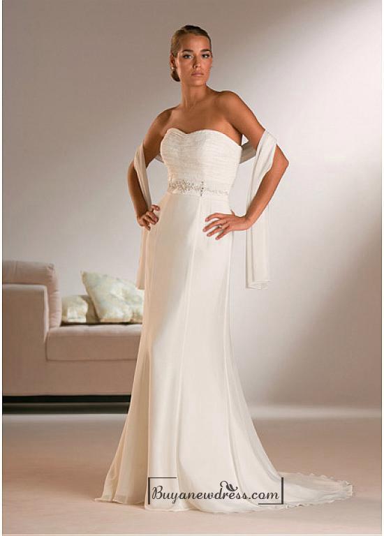 Mariage - Beautiful Elegant Exquisite Sheath Sweetheart Chiffon Wedding Dress In Great Handwork