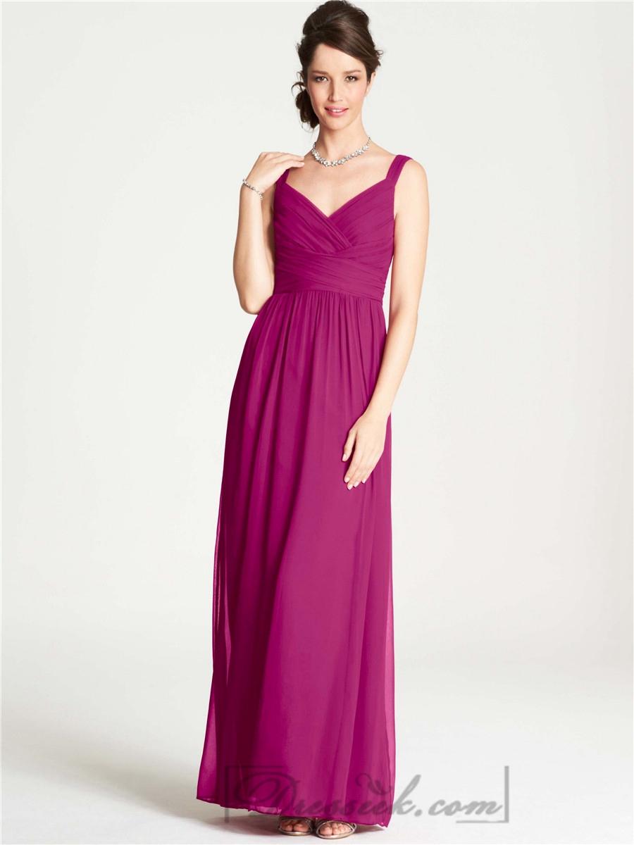 Mariage - Straps Simple Criss Crossed V-neck Shirred Floor Length Bridesmaid Dresses