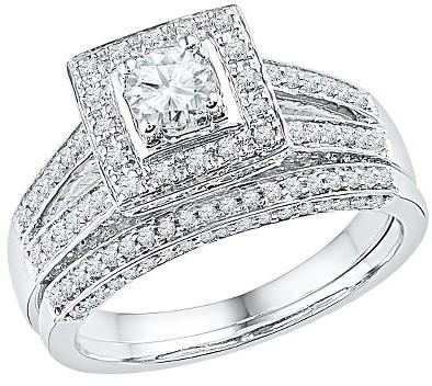 زفاف - 1.00 CT. T.W. Round Diamond Prong Set Bridal Ring in 10K White Gold