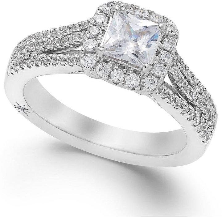 Hochzeit - Marchesa Certified Diamond Split Shank Engagement Ring in 18k White Gold (1-1/5 ct. t.w.)