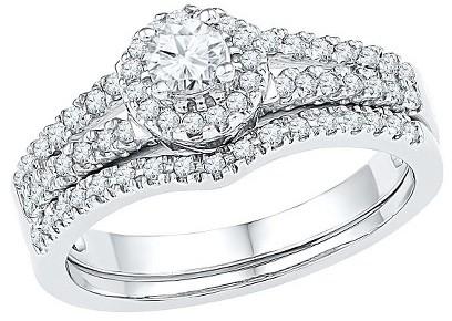 زفاف - 1/2 CT. T.W. Round Diamond Prong and Pave Set Bridal Ring in 10K White Gold