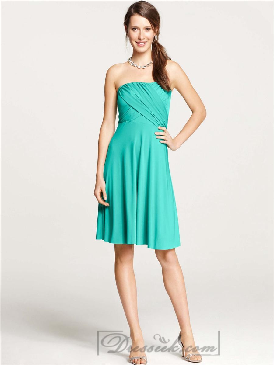 Mariage - Strapless Criss Crossed Shirred Knee Length Jersey Bridesmaid Dresses