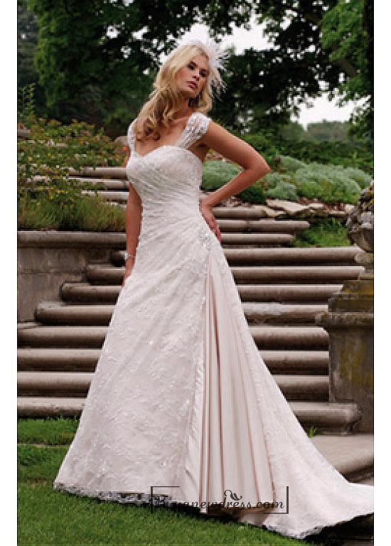 Mariage - Beautiful Elegant Satin & Lace A-line Sweetheart Wedding Dress In Great Handwork