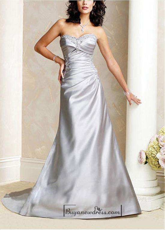 Mariage - Beautiful Elegant Satin A-line Sweetheart Wedding Dress In Great Handwork