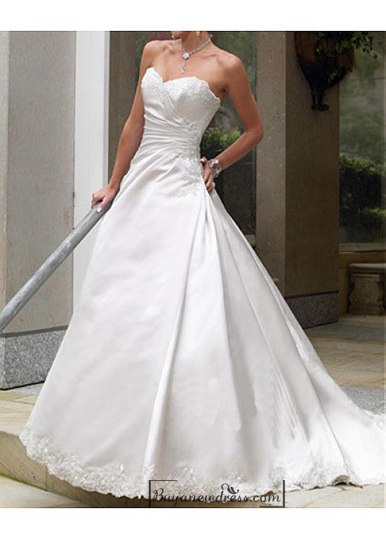 Hochzeit - Beautiful Elegant Satin A-line Sweetheart Wedding Dress In Great Handwork